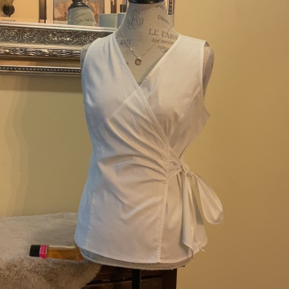 White House Black Market Poplin Wrap Top